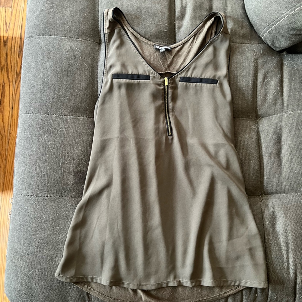 Express women’s olive green tank top with zipper detail